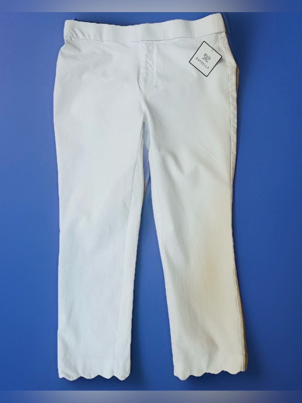 Rafaella NWT Classic Crisp White Scalloped Hem Pants 8 Elevated Minimalism - Picture 2 of 11